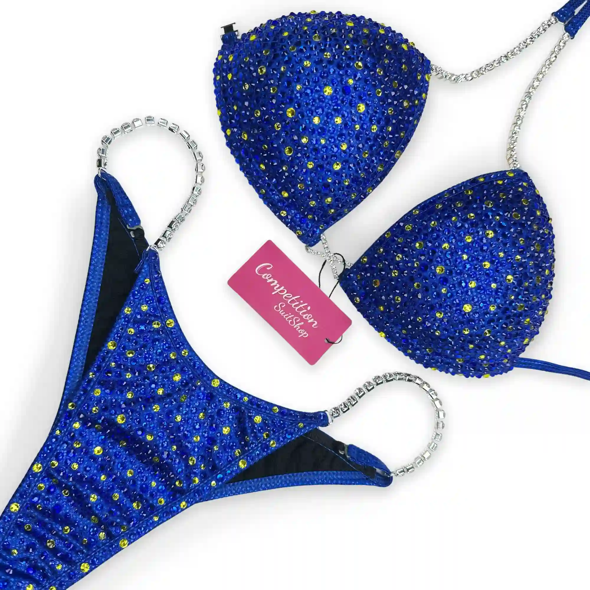 Yellow Scatter on Blue Bikini Competition Suit BM198-1